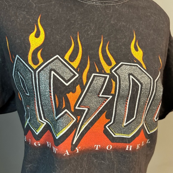 AC/DC band acid wash grey t with sparkly letters size M 💯 % cotton - Picture 2 of 7